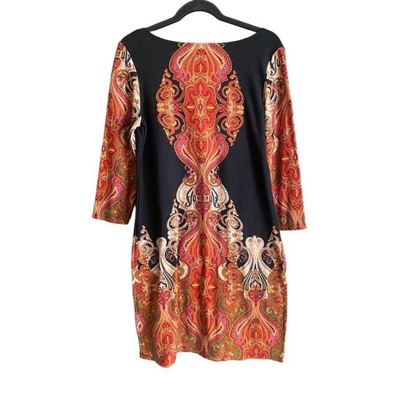 Dress Barn Orange/Black Medallion Print Knit Sweater Dress. Size 10. - Picture 4 of 8